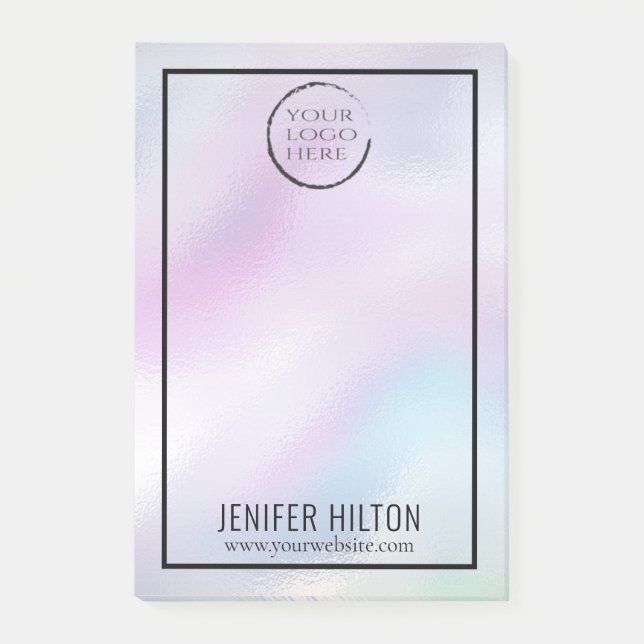 Minimalist simple iridescent holographic your logo post-it notes (Front)