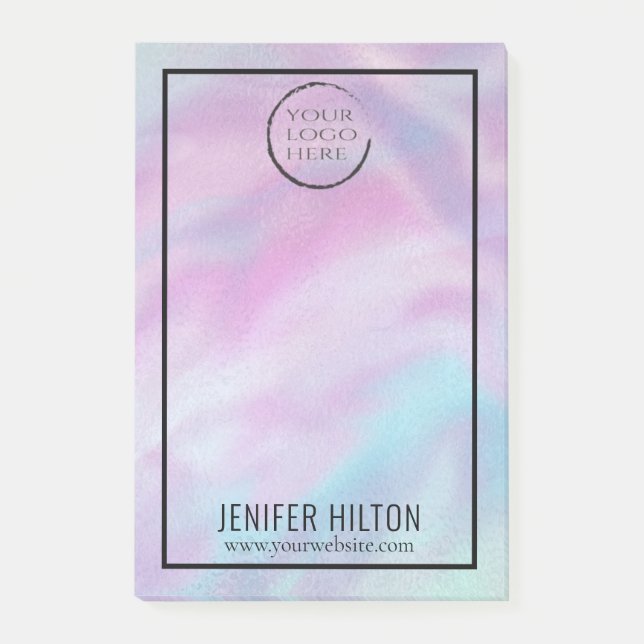 Minimalist simple iridescent holographic your logo post-it notes (Front)