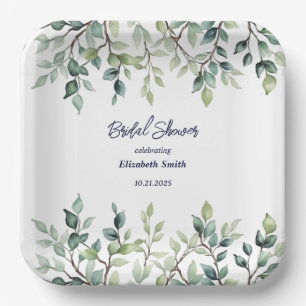 Minimalist Simple leaves branches   bridal shower Paper Plate