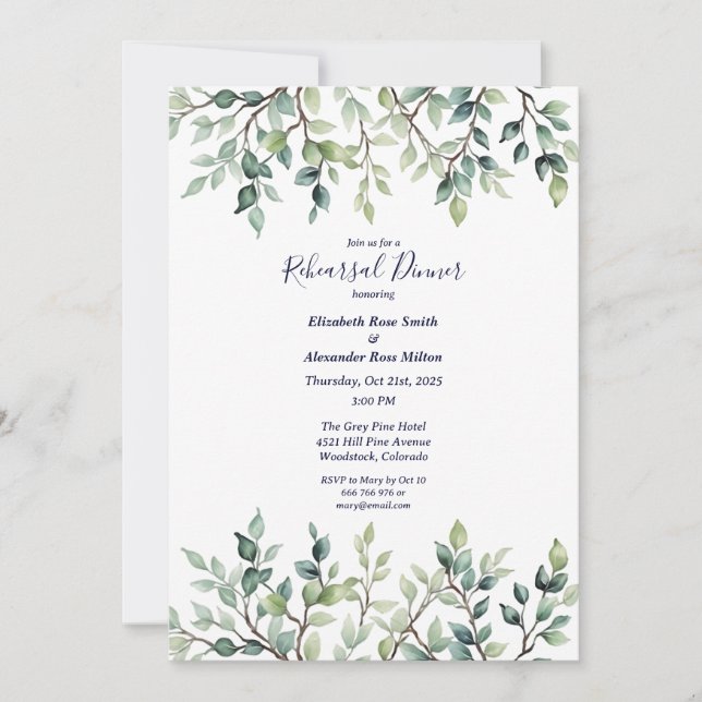 Minimalist Simple leaves wedding Rehearsal dinner Invitation (Front)
