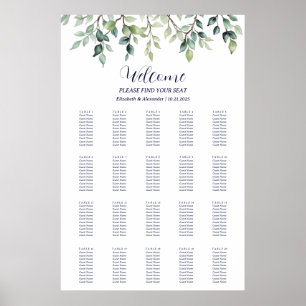 Minimalist Simple leaves wedding seating chart