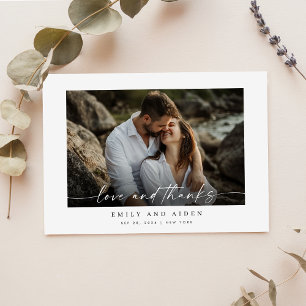 Minimalist Simple Love and Thanks Wedding Photo Thank You Card