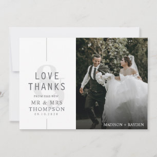 Minimalist Simple Love & Thanks with Photo Wedding Thank You Card