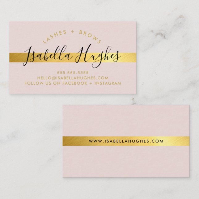 MINIMALIST simple luxe faux gold stripe blush pink Business Card (Front/Back)