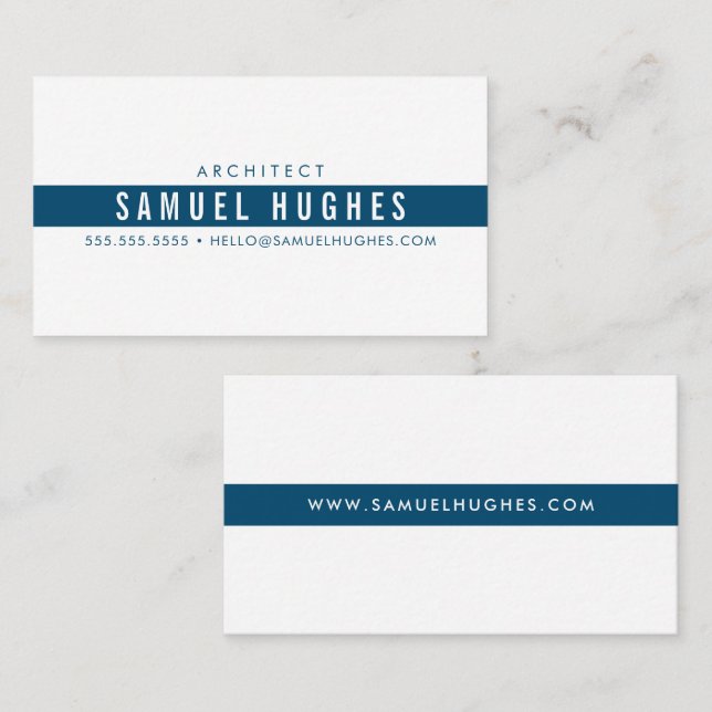 MINIMALIST simple masculine dark blue navy stripe Business Card (Front/Back)