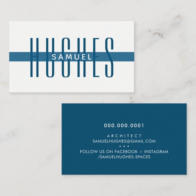 MINIMALIST simple masculine name dark navy blue Business Card (Front/Back)