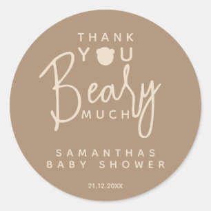 Minimalist simple modern bear Baby Shower Favour Classic Round Sticker