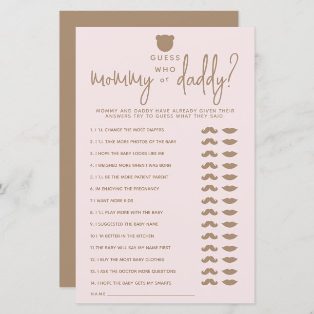 Minimalist simple modern bear Baby Shower Game  (Front/Back)