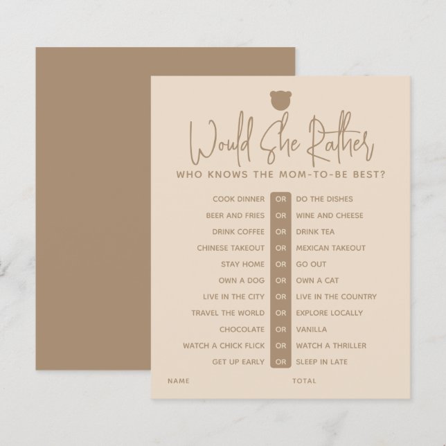 Minimalist simple modern bear Baby Shower Game  (Front/Back)