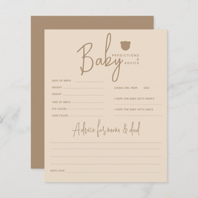 Minimalist simple modern bear Baby Shower Game (Front/Back)
