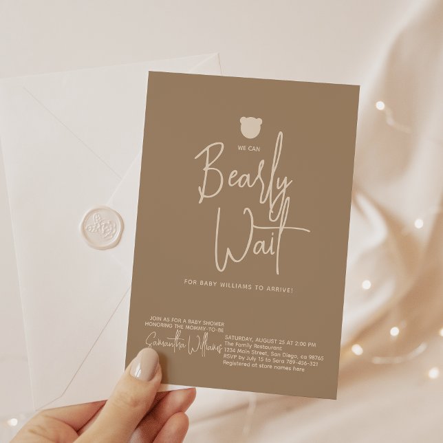 Minimalist simple modern bear Baby Shower Invitation (Creator Uploaded)