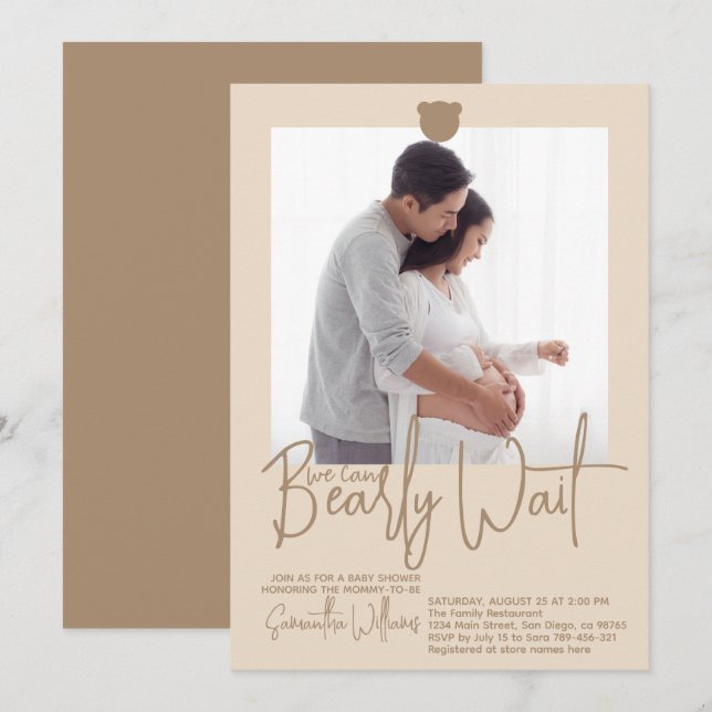 Minimalist simple modern bear Baby Shower Photo Invitation (Front/Back)
