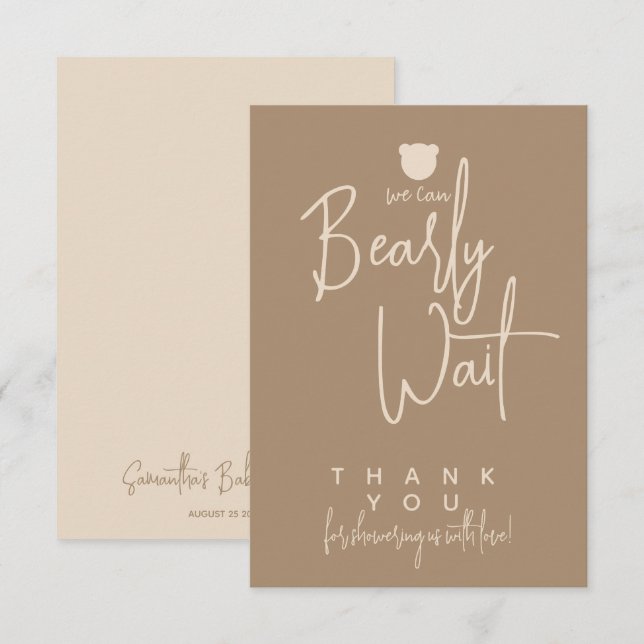 Minimalist simple modern bear Baby Shower  Thank You Card (Front/Back)