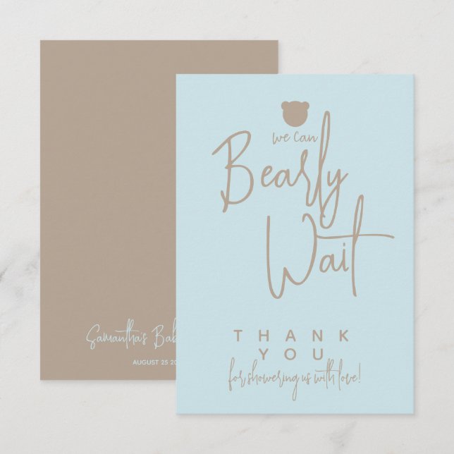 Minimalist simple modern bear Baby Shower  Thank You Card (Front/Back)