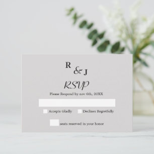 Minimalist Simple Modern Black and Cream Wedding RSVP Card