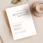 Minimalist Simple Modern Black And White Wedding Invitation<br><div class="desc">Introducing our "Minimalist Simple Modern Black and White Wedding Invitation" - a design that perfectly blends classic elegance with modern minimalism. With its clean lines, classic serif fonts, and crisp black and white colour palette, this invitation is sure to make a statement. The addition of a hand lettered calligraphy script...</div>