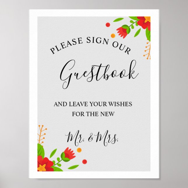 Minimalist Simple Modern Floral Wedding Guestbook (Front)