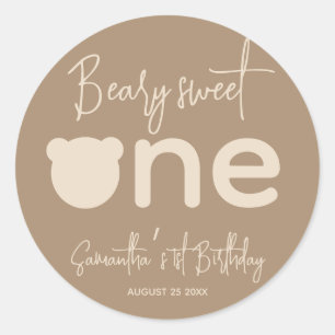 Minimalist simple modern little bear 1st Birthday Classic Round Sticker