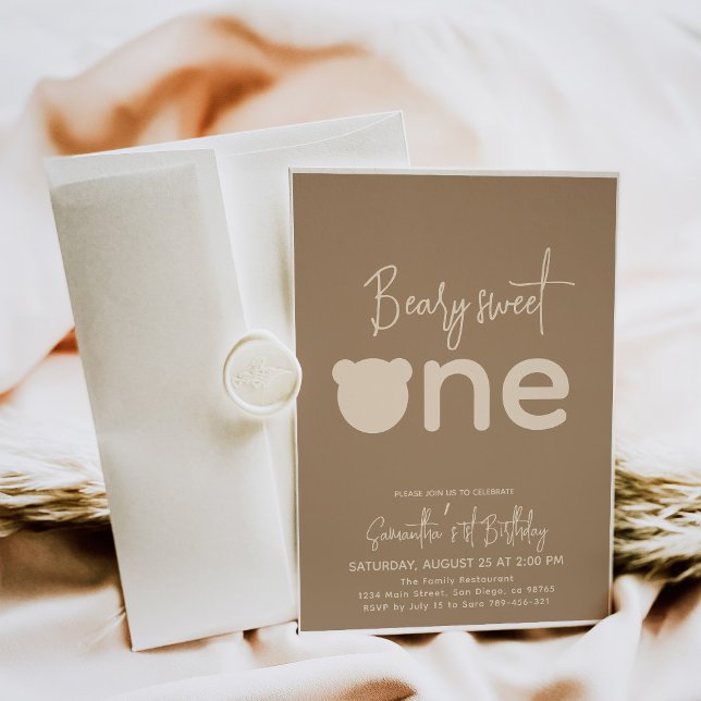 Minimalist simple modern little bear 1st Birthday Invitation (Creator Uploaded)