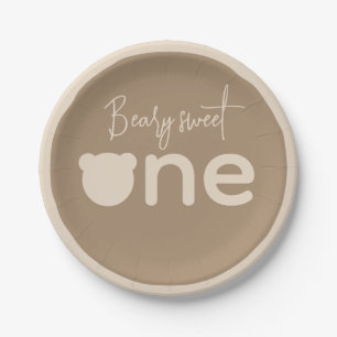Minimalist simple modern little bear 1st Birthday  Paper Plate
