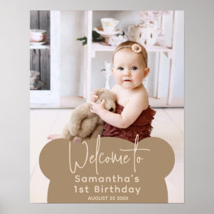Minimalist simple modern little bear 1st Birthday Poster