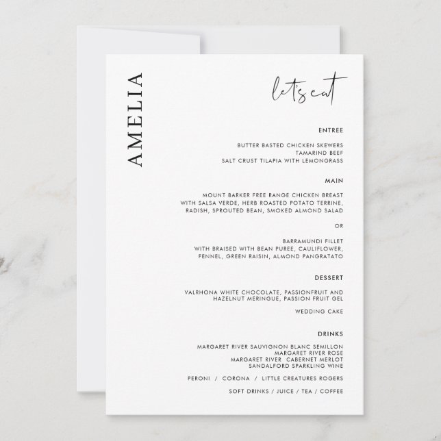 Minimalist SImple Modern Menu with name Invitation (Front)