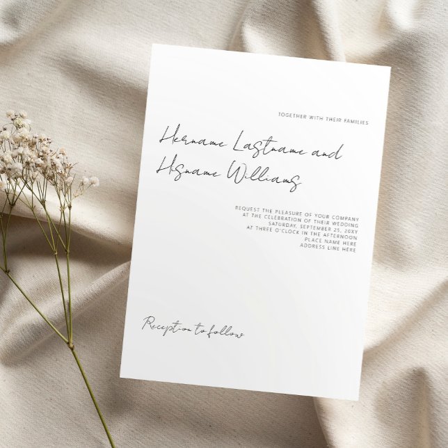 Minimalist Simple Modern Script White Wedding Invitation (Creator Uploaded)