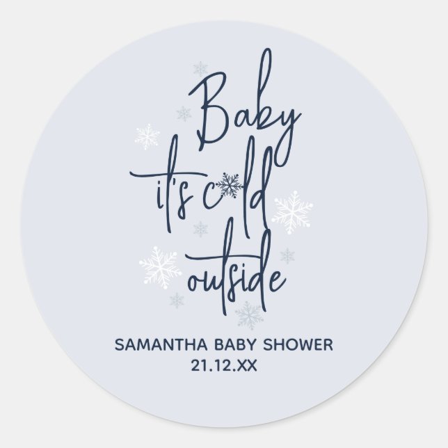 Minimalist simple modern winter Baby Boy Shower  Classic Round Sticker (Front)