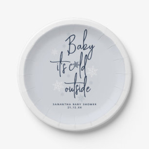 Minimalist simple modern winter Baby Boy Shower Paper Plate