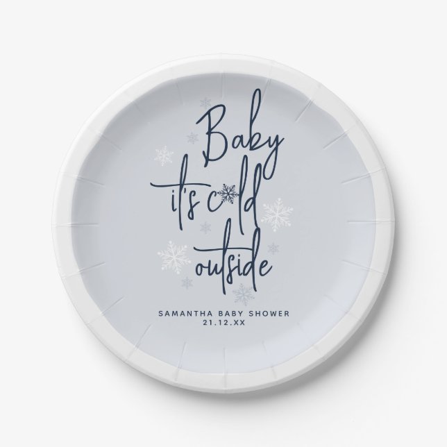 Minimalist simple modern winter Baby Boy Shower  Paper Plate (Front)