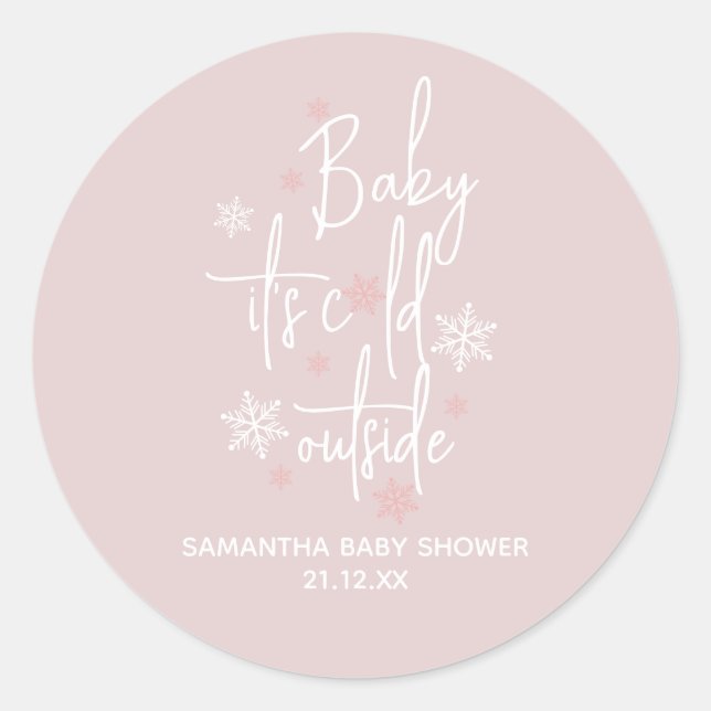 Minimalist simple modern winter Baby Girl Shower  Classic Round Sticker (Front)