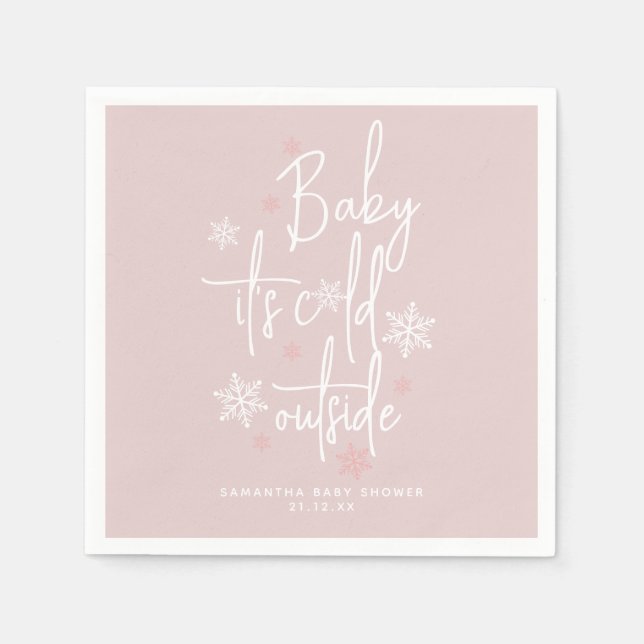 Minimalist simple modern winter Baby Girl Shower  Napkin (Front)