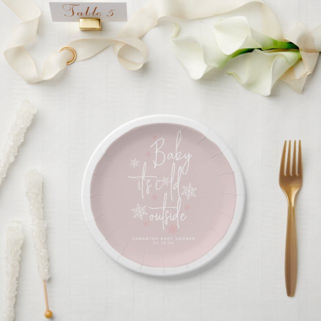Minimalist simple modern winter Baby girl Shower  Paper Plate (Wedding)