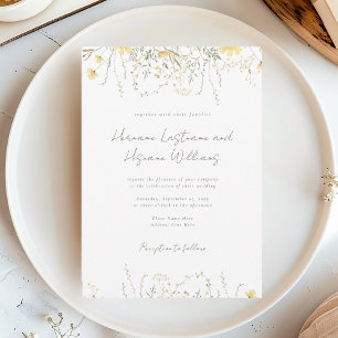 Minimalist Simple Modern Yellow Wildflower Wedding Invitation
