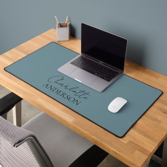 Minimalist Simple Monogram Name Hazy Teal Mat (Office 2)