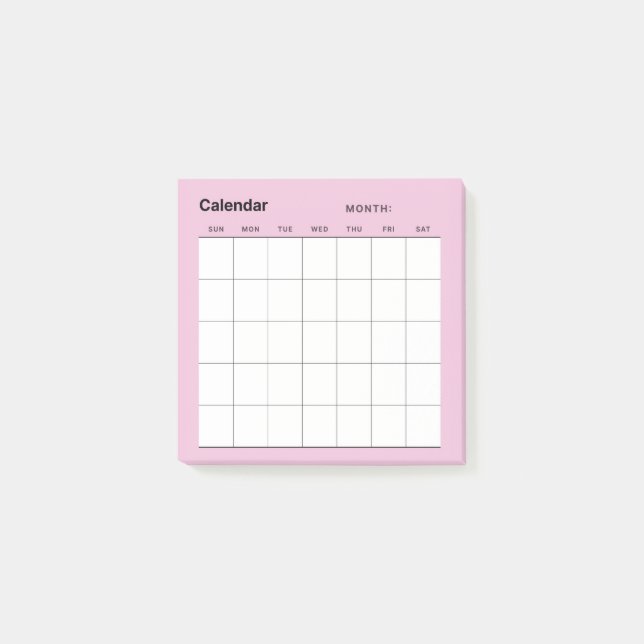 Minimalist Simple Monthly Planner Calendar Post-it Notes (Front)