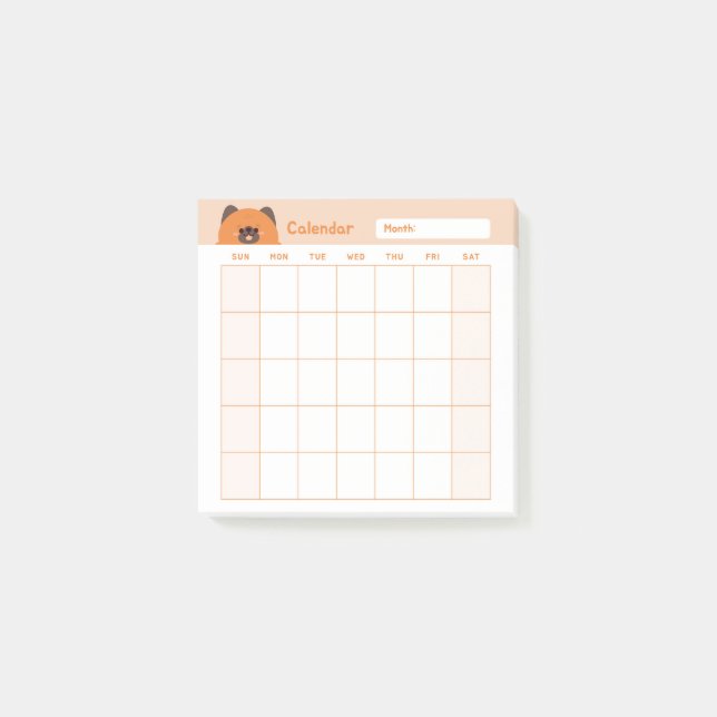 Minimalist Simple Monthly Planner Calendar Post-it Notes (Front)
