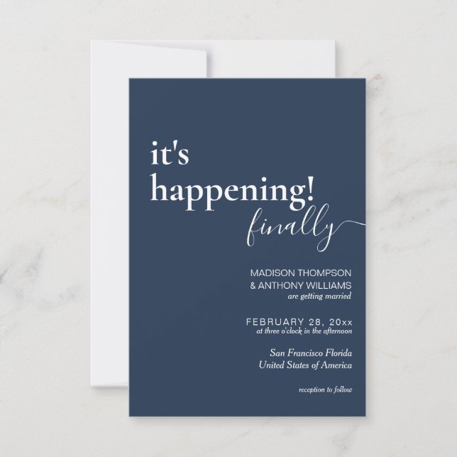 Minimalist Simple Navy BIue Photo Wedding Invitation (Front)