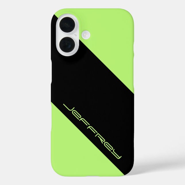Minimalist Simple Neon Green & Black with Name Case-Mate iPhone Case (Back)