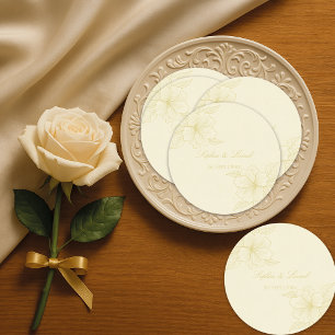 Minimalist Simple Outline Floral Wedding Classic Round Sticker