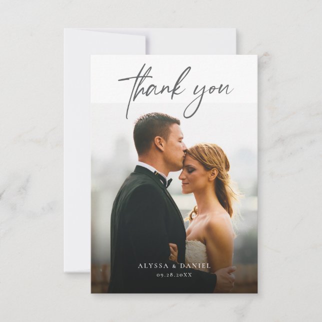 Minimalist Simple Overlay Custom Wedding Photos Thank You Card (Front)