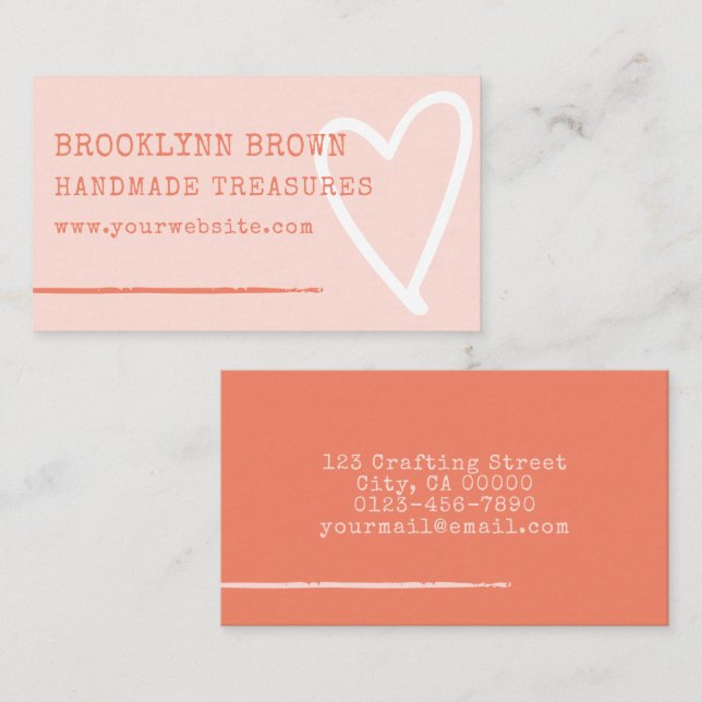 Minimalist Simple Pastel Orange Cute Heart Graphic Business Card (Front/Back)
