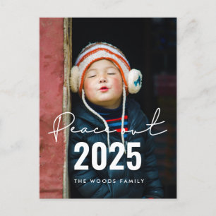 Minimalist simple Peace out 2023 New Year photo Postcard