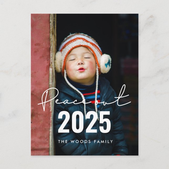Minimalist simple Peace out 2025 New Year photo Postcard (Front)