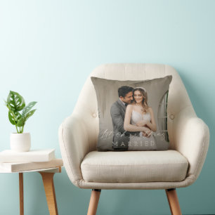 Minimalist Simple Photo Elegant Newlywed Christmas Cushion