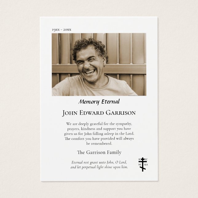 Minimalist Simple Photo Funeral Thank You Card (Front)