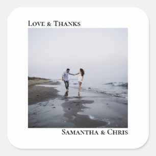 Minimalist Simple Photo Love & Thanks Wedding Square Sticker