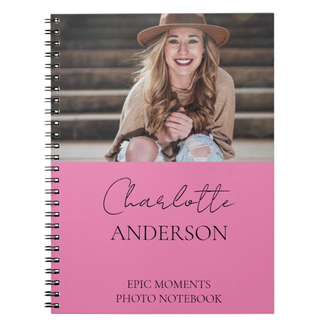 Minimalist Simple Photo Spiral Photo Name Notebook (Front)