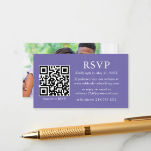 Minimalist Simple Photo Wedding QR Periwinkle RSVP Enclosure Card