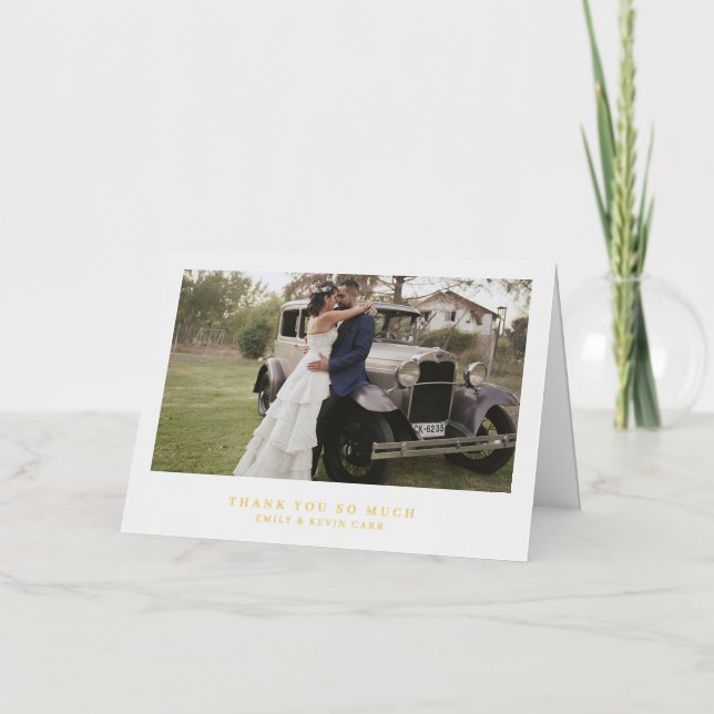 Minimalist Simple Photo Wedding Thank You Gold Foil Greeting Card (Front)